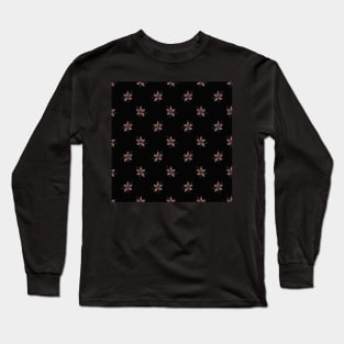 Elegant Pink Winter Flower Black Pattern Long Sleeve T-Shirt